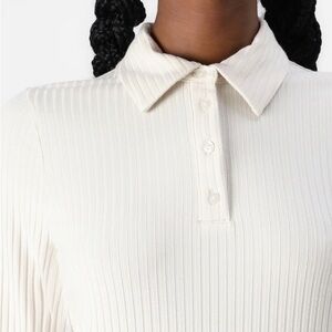 Abercrombie & Fitch White Collared Ribbed Button Top
